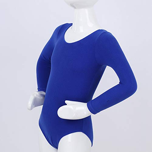 Freebily Maillot de Danza Gimnasia Leotardo para Niñas Maillot Clásico Elástico Manga Larga de Ballet de Algodón Yoga Fitness (3-12 Años) Azul Oscuro 6 años