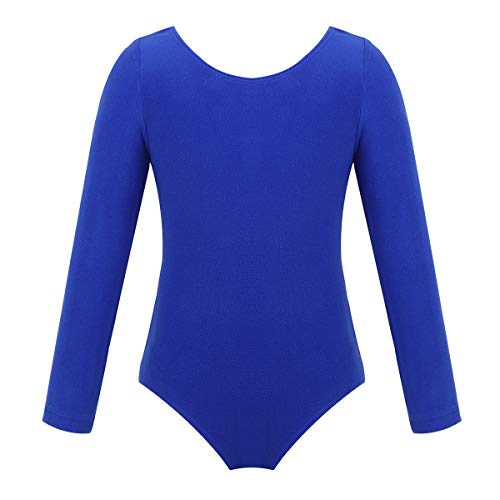 Freebily Maillot de Danza Gimnasia Leotardo para Niñas Maillot Clásico Elástico Manga Larga de Ballet de Algodón Yoga Fitness (3-12 Años) Azul Oscuro 6 años