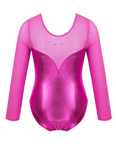 Freebily Maillot de Patinaje Artístico para Niña Leotardo de Manga Larga Mono Brillante de Gimnasia Rítmica Deportivo Body Ballet Clásico Disfraz de Baile Rosa roja 3-4 años