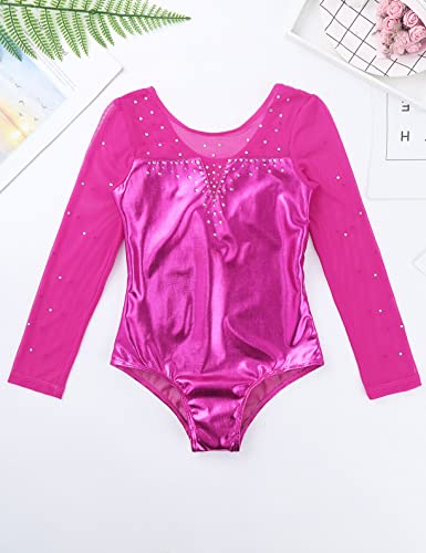 Freebily Maillot de Patinaje Artístico para Niña Leotardo de Manga Larga Mono Brillante de Gimnasia Rítmica Deportivo Body Ballet Clásico Disfraz de Baile Rosa roja 3-4 años