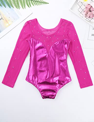 Freebily Maillot de Patinaje Artístico para Niña Leotardo de Manga Larga Mono Brillante de Gimnasia Rítmica Deportivo Body Ballet Clásico Disfraz de Baile Rosa roja 3-4 años