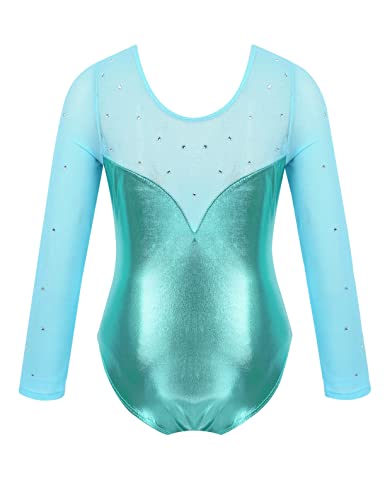 Freebily Maillot de Patinaje Artístico para Niña Leotardo de Manga Larga Mono Brillante de Gimnasia Rítmica Deportivo Body Ballet Clásico Disfraz de Baile Lago verde 7-8 años