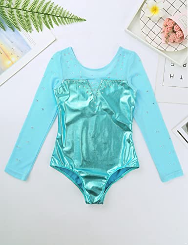 Freebily Maillot de Patinaje Artístico para Niña Leotardo de Manga Larga Mono Brillante de Gimnasia Rítmica Deportivo Body Ballet Clásico Disfraz de Baile Lago verde 7-8 años