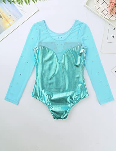 Freebily Maillot de Patinaje Artístico para Niña Leotardo de Manga Larga Mono Brillante de Gimnasia Rítmica Deportivo Body Ballet Clásico Disfraz de Baile Lago verde 7-8 años