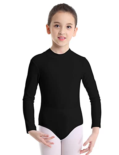 Freebily Maillot Leotardo Gimnasia Elástico para Niña Maillot de Danza Ballet Gimnasia Rítmica Manga Larga Body Clásico Mono Malla Fitness Patinaje Infántil Negro A 5-6 años