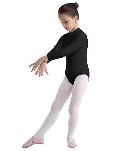 Freebily Maillot Leotardo Gimnasia Elástico para Niña Maillot de Danza Ballet Gimnasia Rítmica Manga Larga Body Clásico Mono Malla Fitness Patinaje Infántil Negro A 5-6 años