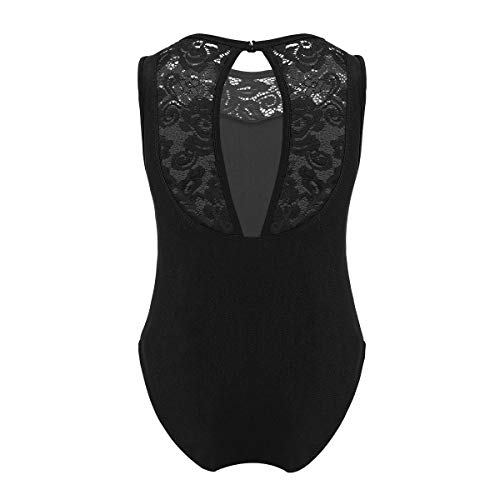 Freebily Maillots Ballet Niñas Bodies Algodón Básico Elástico de Danza Baile Gimnasio Infántil Monos Leotardo de Cuello Florado Muchachas Negro 2XL