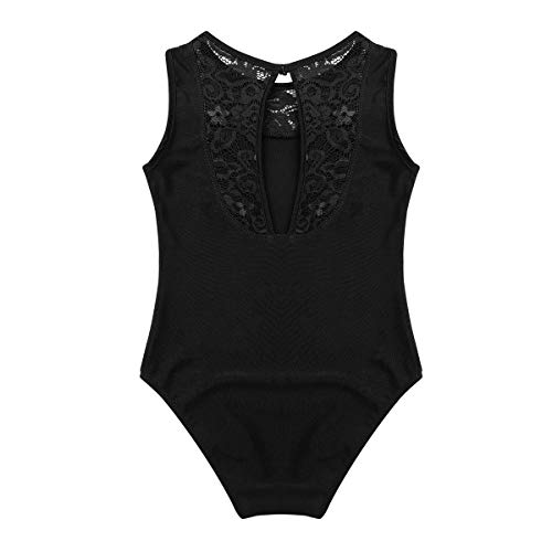 Freebily Maillots Ballet Niñas Bodies Algodón Básico Elástico de Danza Baile Gimnasio Infántil Monos Leotardo de Cuello Florado Muchachas Negro 2XL