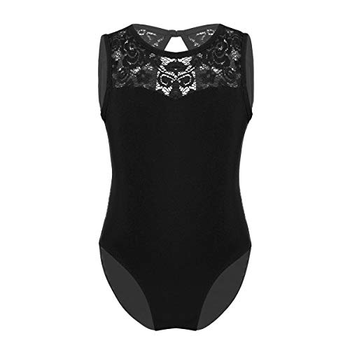 Freebily Maillots Ballet Niñas Bodies Algodón Básico Elástico de Danza Baile Gimnasio Infántil Monos Leotardo de Cuello Florado Muchachas Negro 2XL