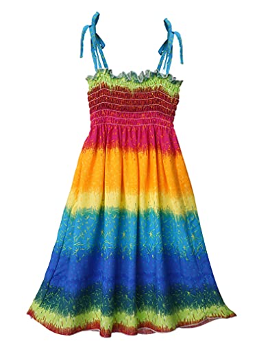 Freebily Vestido Corto de Verano para Niñas sin Manga Vestido de Tirante Fino con Estampado Floral Bohemio Pastoral y Colgante Vestido de Vacaciones Playa 3-12 Años Color del Arco Iris 3-4 años