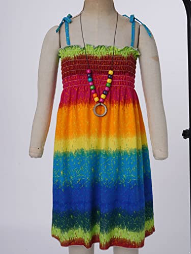 Freebily Vestido Corto de Verano para Niñas sin Manga Vestido de Tirante Fino con Estampado Floral Bohemio Pastoral y Colgante Vestido de Vacaciones Playa 3-12 Años Color del Arco Iris 3-4 años