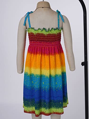 Freebily Vestido Corto de Verano para Niñas sin Manga Vestido de Tirante Fino con Estampado Floral Bohemio Pastoral y Colgante Vestido de Vacaciones Playa 3-12 Años Color del Arco Iris 3-4 años