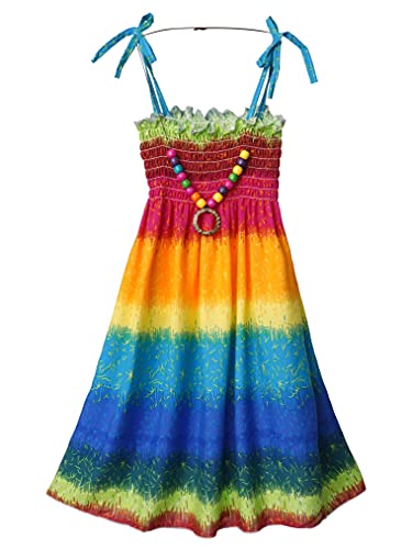 Freebily Vestido Corto de Verano para Niñas sin Manga Vestido de Tirante Fino con Estampado Floral Bohemio Pastoral y Colgante Vestido de Vacaciones Playa 3-12 Años Color del Arco Iris 3-4 años