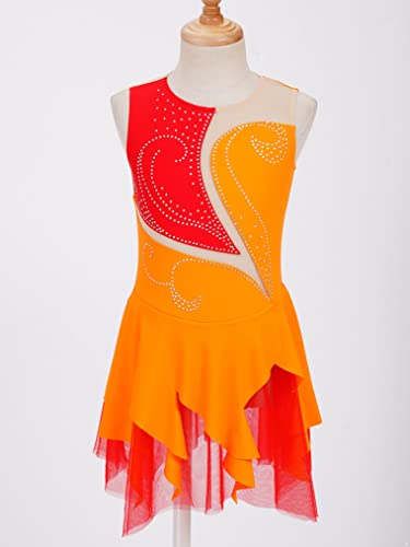 Freebily Vestido de Danza Ballet para Niña sin Manga Maillot con Falda Ballet Maillot de Gimnasia Rítmica Patinaje Competición Traje de Baile W Naranja 8 años