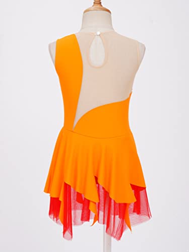 Freebily Vestido de Danza Ballet para Niña sin Manga Maillot con Falda Ballet Maillot de Gimnasia Rítmica Patinaje Competición Traje de Baile W Naranja 8 años