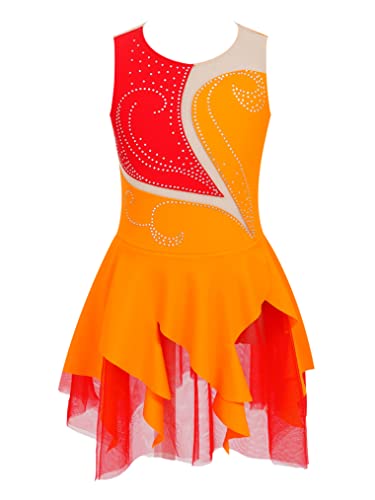 Freebily Vestido de Danza Ballet para Niña sin Manga Maillot con Falda Ballet Maillot de Gimnasia Rítmica Patinaje Competición Traje de Baile W Naranja 8 años