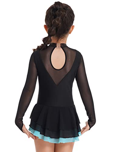 Freebily Vestido de Danza para Niña Maillot de Manga Larga con Brillante Leotardo Gimnasia Rítmica Maillot de Patinaje Competición Traje de Baile A Lago verde 9-10 años