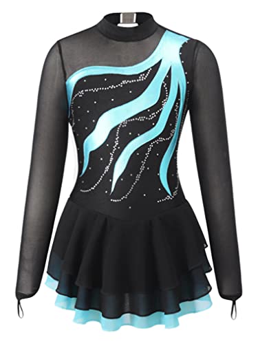 Freebily Vestido de Danza para Niña Maillot de Manga Larga con Brillante Leotardo Gimnasia Rítmica Maillot de Patinaje Competición Traje de Baile A Lago verde 9-10 años