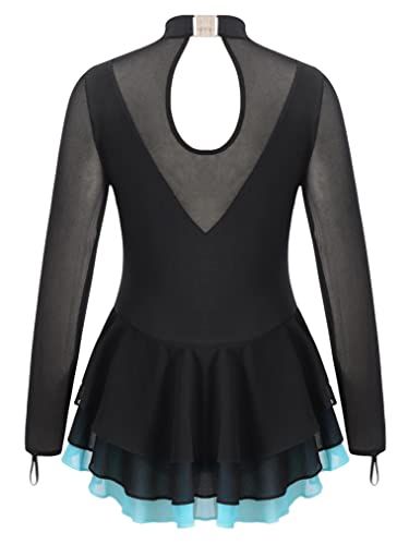 Freebily Vestido de Danza para Niña Maillot de Manga Larga con Brillante Leotardo Gimnasia Rítmica Maillot de Patinaje Competición Traje de Baile A Lago verde 9-10 años