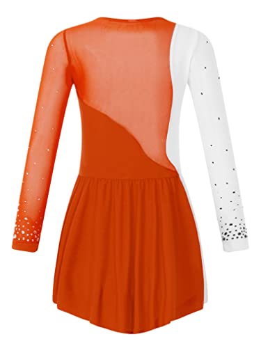 Freebily Vestido de Danza para Niña Maillot de Manga Larga con Brillante Leotardo Gimnasia Rítmica Maillot de Patinaje Competición Traje de Baile H Naranja 9-10 años