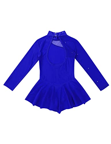 Freebily Vestido de Danza Patinaje Sobre Hielo para Niña Leotardo de Manga Larga Maillot de Gimnasia Rítmica Competición Vestido de Bailarina Ballet Azul Oscuro 10 años