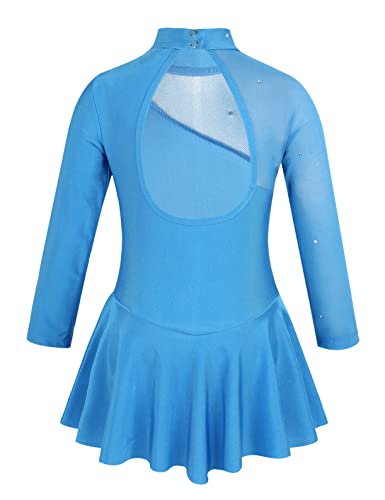 Freebily Vestido de Danza Patinaje Sobre Hielo para Niña Leotardo de Manga Larga Maillot de Gimnasia Rítmica Competición Vestido de Bailarina Ballet Azul 14 años