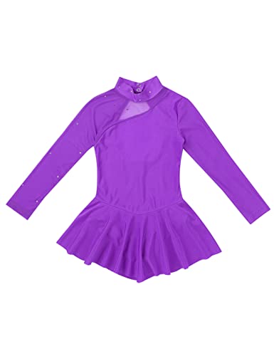 Freebily Vestido de Danza Patinaje Sobre Hielo para Niña Leotardo de Manga Larga Maillot de Gimnasia Rítmica Competición Vestido de Bailarina Ballet Morado 10 años