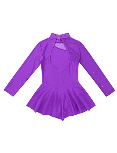 Freebily Vestido de Danza Patinaje Sobre Hielo para Niña Leotardo de Manga Larga Maillot de Gimnasia Rítmica Competición Vestido de Bailarina Ballet Morado 10 años