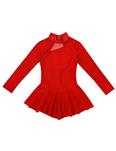 Freebily Vestido de Danza Patinaje Sobre Hielo para Niña Leotardo de Manga Larga Maillot de Gimnasia Rítmica Competición Vestido de Bailarina Ballet Rojo 10 años