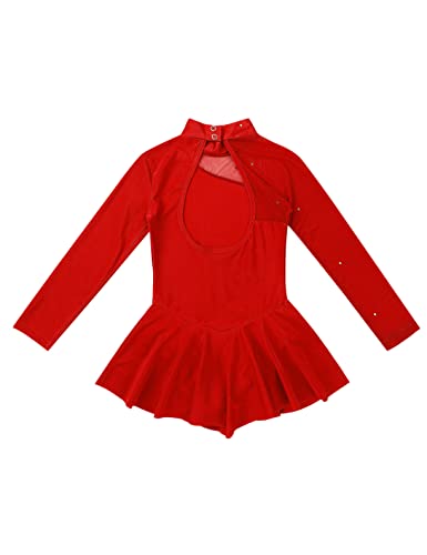 Freebily Vestido de Danza Patinaje Sobre Hielo para Niña Leotardo de Manga Larga Maillot de Gimnasia Rítmica Competición Vestido de Bailarina Ballet Rojo 8 años