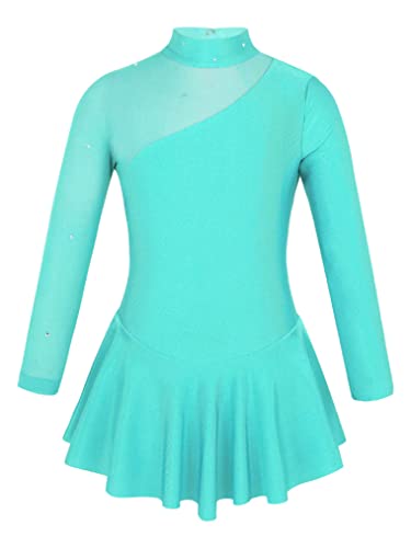 Freebily Vestido de Danza Patinaje Sobre Hielo para Niña Leotardo de Manga Larga Maillot de Gimnasia Rítmica Competición Vestido de Bailarina Ballet Verde 12 años