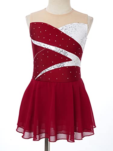 Freebily Vestido Lentejuelas de Danza Ballet para Niña Maillot sin Manga con Pedrería Brillante y Falda Tul Vestido de Patinaje Artístico Gimnasia Competición Disfraz de Baile C Rojo 9-10 años