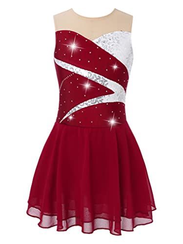 Freebily Vestido Lentejuelas de Danza Ballet para Niña Maillot sin Manga con Pedrería Brillante y Falda Tul Vestido de Patinaje Artístico Gimnasia Competición Disfraz de Baile C Rojo 9-10 años