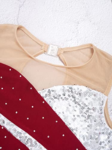 Freebily Vestido Lentejuelas de Danza Ballet para Niña Maillot sin Manga con Pedrería Brillante y Falda Tul Vestido de Patinaje Artístico Gimnasia Competición Disfraz de Baile C Rojo 9-10 años