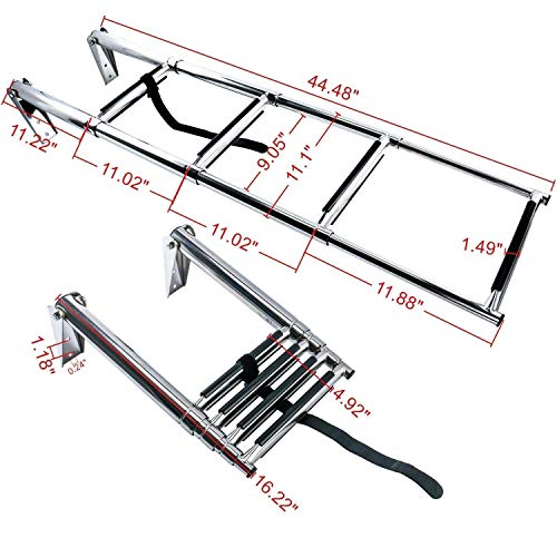 FreeTec 4 Steps Telescoping Ladder, Escalera de Barco Marina de Natación Telescópica Inoxidable con Manija Incorporada