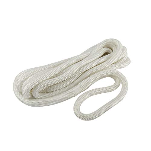 FreeTec Cuerda de amarre de nailon para barco, cuerda de amarre con ojo, 15 mm de diámetro, 7 m de largo, color blanco