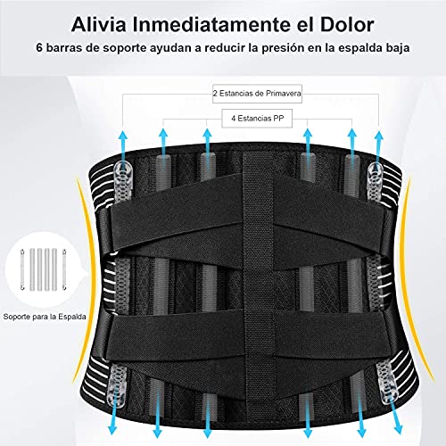 FREETOO Faja Lumbar Para Hombre y Mujer con 6 varillas de soporte, Cinturón Lumbar con Doble Ajuste, Transpirable Faja Lumbar Hombre Trabajo (XXL(waist:55.1''-66.9'')