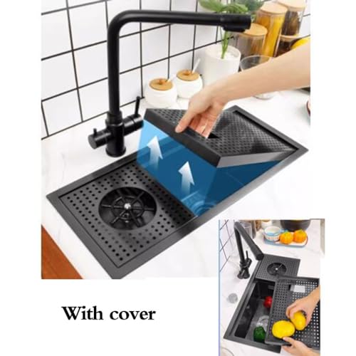 Fregadero De Barra Oculto con Grifo con Tapa Lavavasos Mini Lavabo para Lavavajillas De Acero Inoxidable. Fregadero Tamaño Pequeño En La Despensa Casa Rodante Tipo Estudio (Color : Black Steel, S :