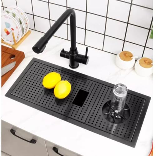 Fregadero De Barra Oculto con Grifo con Tapa Lavavasos Mini Lavabo para Lavavajillas De Acero Inoxidable. Fregadero Tamaño Pequeño En La Despensa Casa Rodante Tipo Estudio (Color : Black Steel, S :