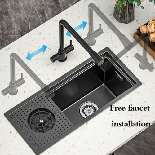 Fregadero De Barra Oculto con Grifo con Tapa Lavavasos Mini Lavabo para Lavavajillas De Acero Inoxidable. Fregadero Tamaño Pequeño En La Despensa Casa Rodante Tipo Estudio (Color : Black Steel, S :