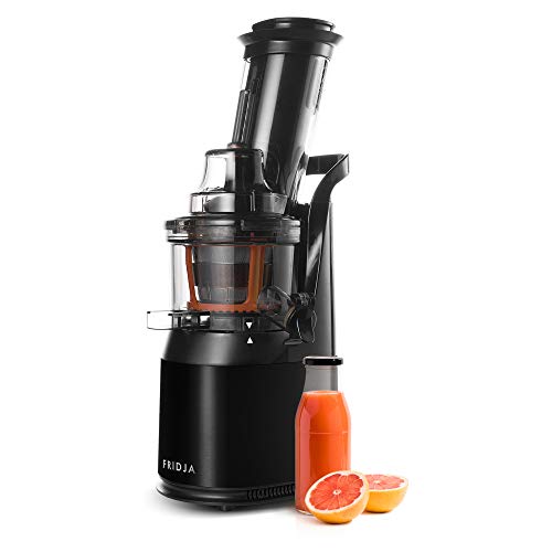 Fridja F1900 - Fruta y Vegetal Cold Press Extractor de Jugo Slow Juicer, Sorbete y Helado de Frutas, Extractor de Masticación Lenta, Sin BPA, 240W, Acero Inoxidable, Negro