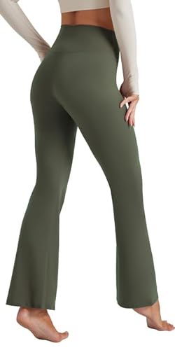 Friptspyg Femeninas Corte Bota de Yoga para Pantalla Cinturones Altos en Forma de V Bolsillos Ajustados para Hacer Ejercicio en el Gimnasio Entrenamiento, Verde Militar M