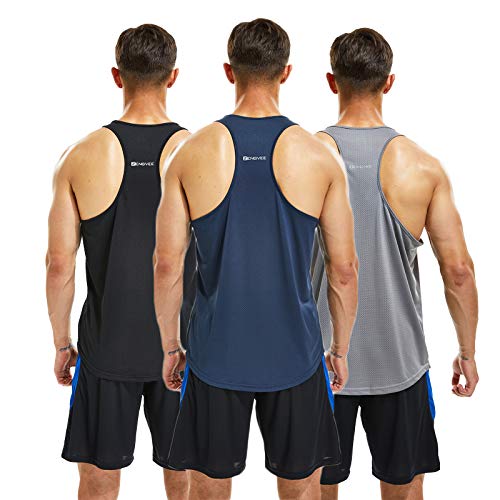 frueo 3 Pack Camiseta de Tirantes Deportiva Hombre Culturismo Fitness Tank Top Hombre Gym sin Mangas T-Shirts Chaleco,20418,Black Gray Navy,M