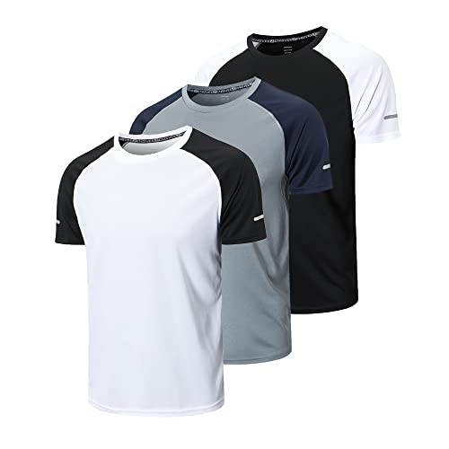 frueo 3 Piezas Camisetas Manga Corta Hombre Camiseta Deporte Hombre de Secado Rápido Ropa Running Camiseta Gimnasio Hombre(20086) Black Gray White-L