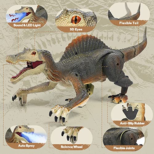 FRUSE Dinosaurio Teledirigido,Dinosaurios Juguetes con Trazado Luz, Niebla de Spray y Accionados por Batería Recargable,Dinosaurio Spinosaurus Robot para Niños Niñas Edades 3 4 5 6 7 8