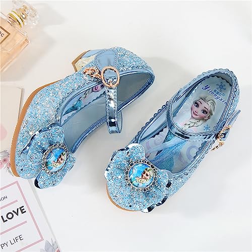 FStory&Winyee Niñas Niñas Zapatos Glitter Princesa Sandalias con Tacón Niños Elsa Cristal Disfraz Bailarinas Cosplay Mascarada Carnaval Regalos Cumpleaños Halloween Navidad, Azul, Talla 25