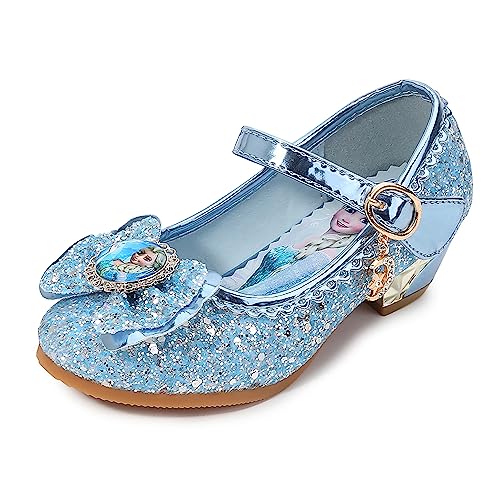 FStory&Winyee Niñas Niñas Zapatos Glitter Princesa Sandalias con Tacón Niños Elsa Cristal Disfraz Bailarinas Cosplay Mascarada Carnaval Regalos Cumpleaños Halloween Navidad, Azul, Talla 25