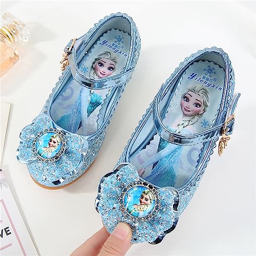 FStory&Winyee Niñas Niñas Zapatos Glitter Princesa Sandalias con Tacón Niños Elsa Cristal Disfraz Bailarinas Cosplay Mascarada Carnaval Regalos Cumpleaños Halloween Navidad, Azul, Talla 25