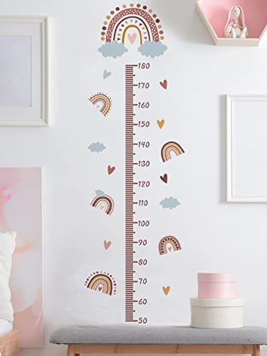 FunArtDecor Pegatina Decorativa para Pared Regla Adhesiva de Vinilo para Medir el Crecimiento Infantil con Diseño de arcoíris y Nubes - Mide hasta 180cm de Estatura.