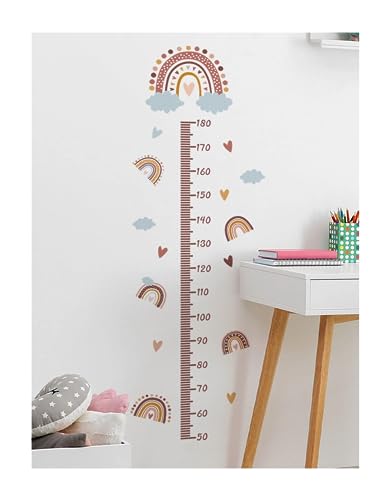 FunArtDecor Pegatina Decorativa para Pared Regla Adhesiva de Vinilo para Medir el Crecimiento Infantil con Diseño de arcoíris y Nubes - Mide hasta 180cm de Estatura.